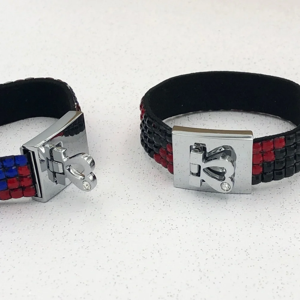 🌼 Team Colors Bling Strap Wrap Gem Bracelet - Red Blue Black Clear Combo